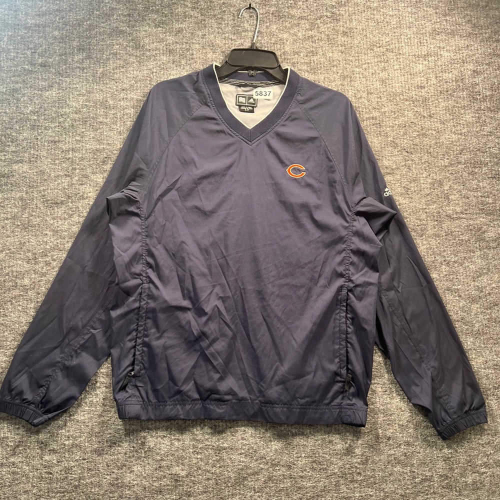 Adidas Chicago Bears Navy Blue V-Neck Windbreaker Pullover Mens Small